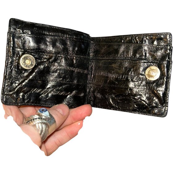 Vintage 100% eel Skin black wallet card bi fold coin holder - Picture 3 of 5
